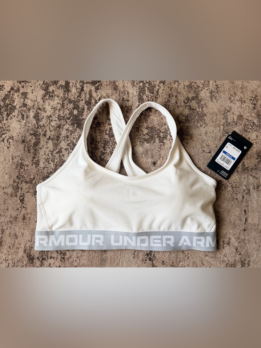 Under Armour White Sports Bra with Light Gray Logo Band